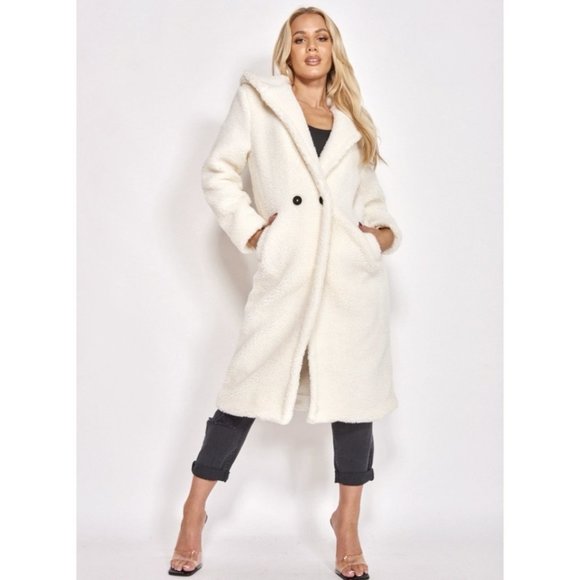 1 DAY SALE! Long Sleeve Hoodie Hooded Long Maxi Borg Teddy Bear Fur Coat - Picture 4 of 15